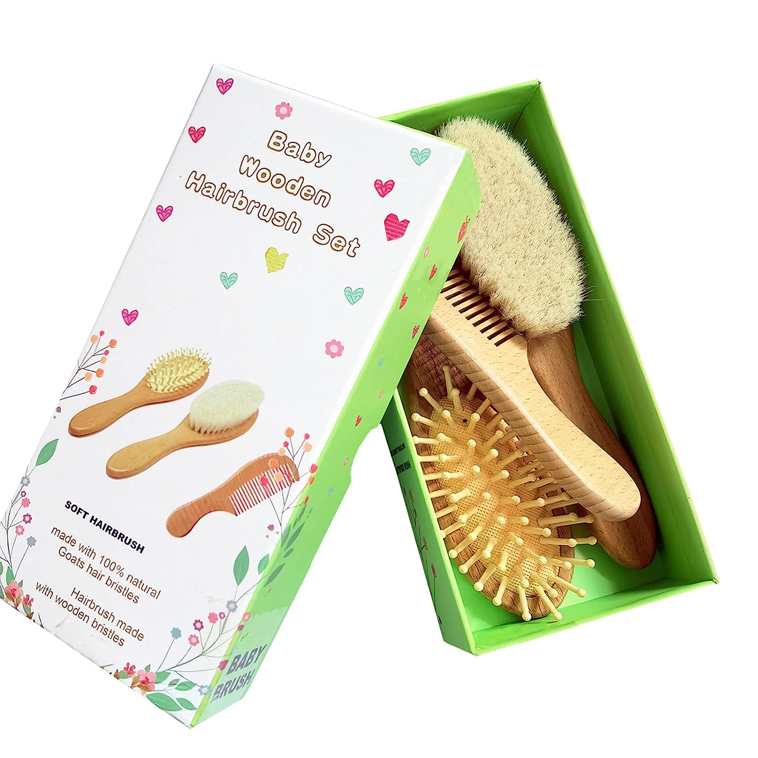 Molylove 3 Piece Baby Hair Brush and Comb Set for Newborn  Toddlers  Natural Wooden Hairbrush with Soft Goat Bristles for Cradle Cap - Perfect Scalp Grooming Product for Infant, Toddler, Kids, Baby - Image 3